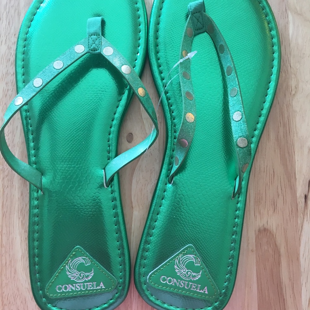 Consuela Metallic Green flops